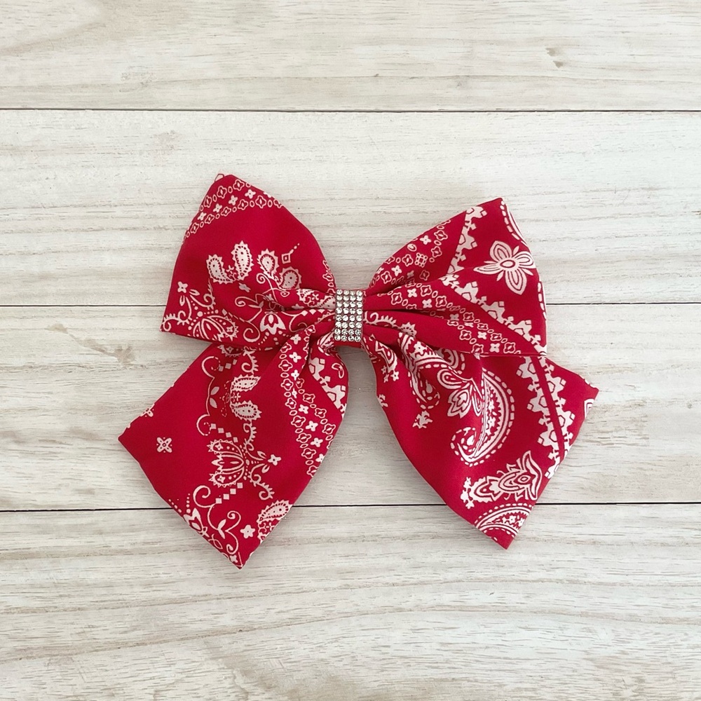 Red Paisley Girls Large Bow